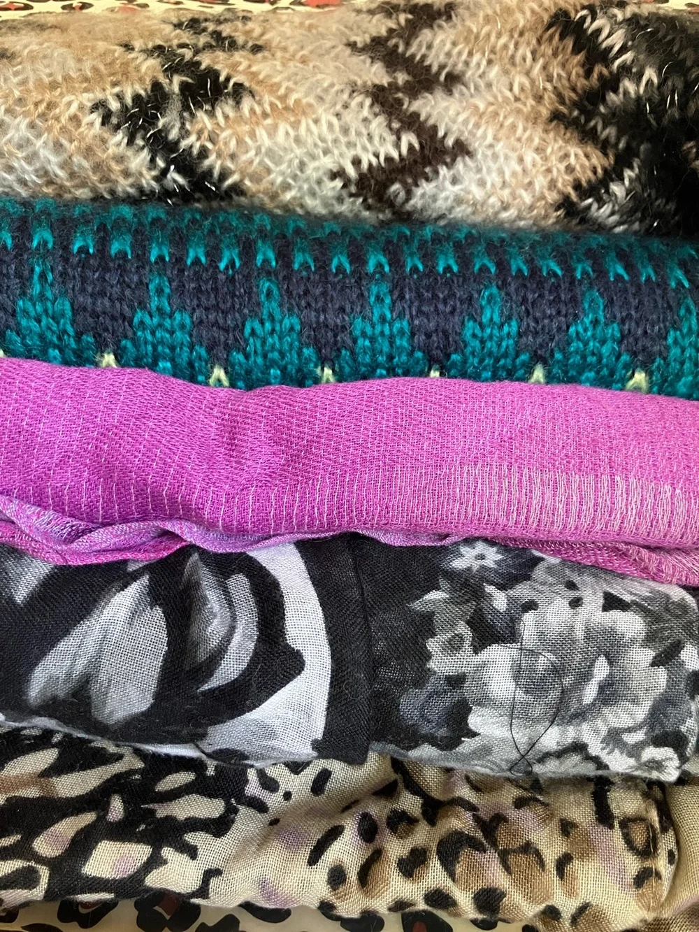 Infinity Scarves Bundle of 5 - Black‎ Floral, Teal & Blue, Magenta, Tan, Brown